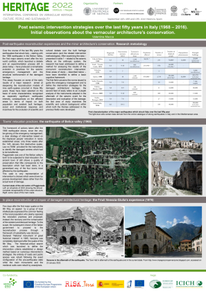 Post seismic interventions over the last fifty years in Italy. An overview of the Italian vernacular architecture’s conservation.
